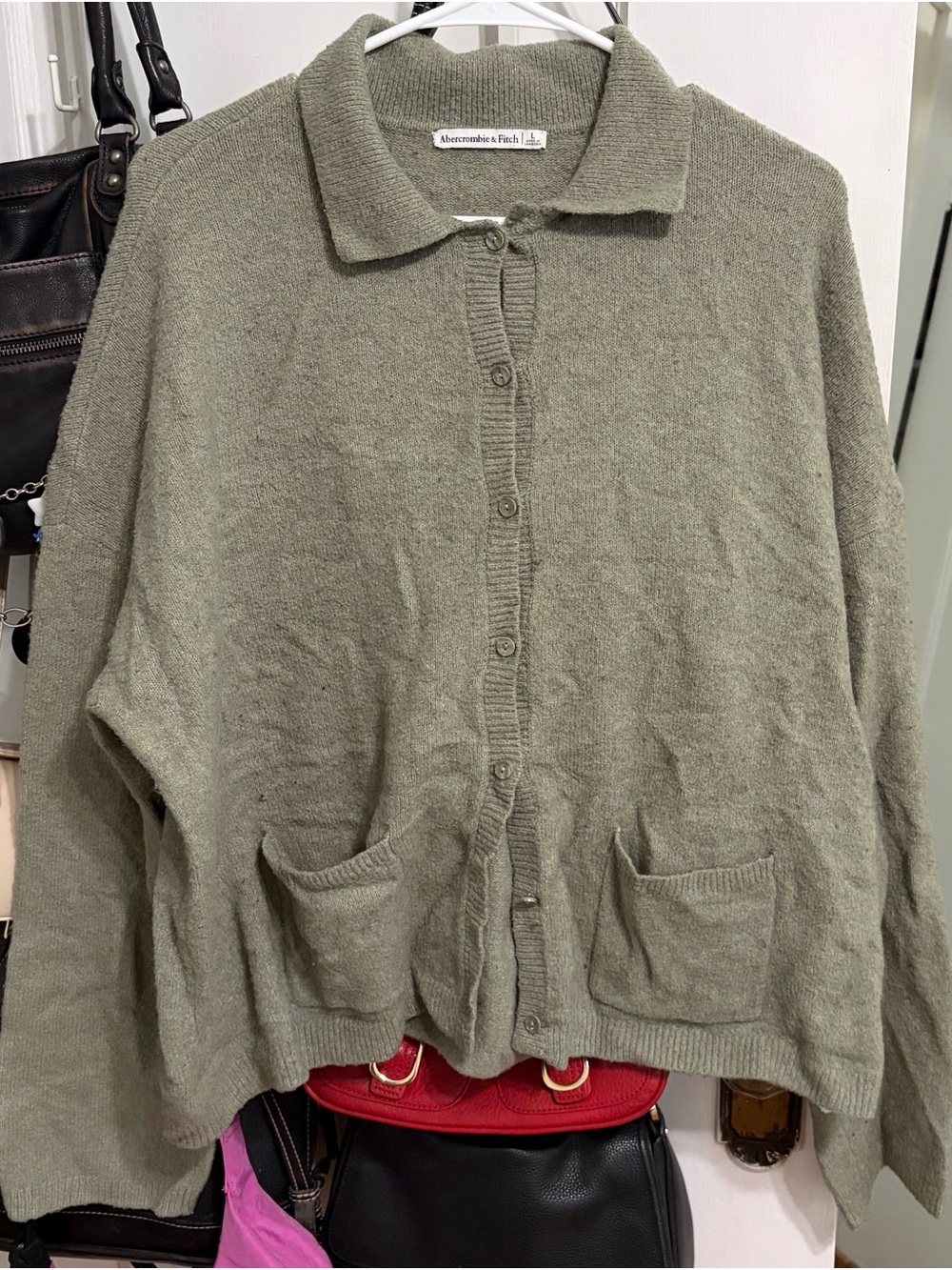 Abercrombie & Fitch Olive Green Collared Button-Front Cardigan